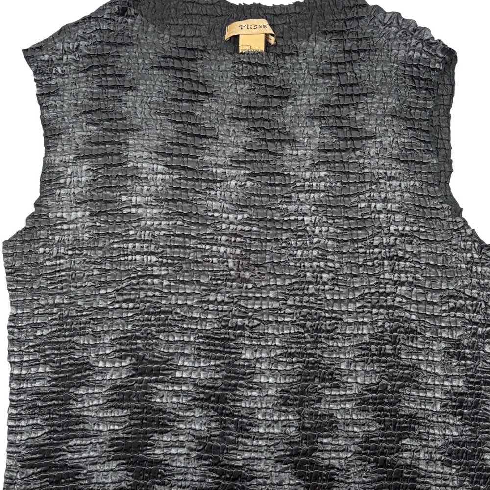 Plisse Women L Sleeveless Top Art to Wear Popcorn Crinkle Textured Gray Layering